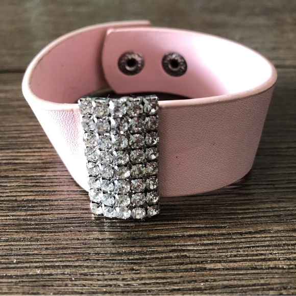 Jewelry - Faux Leather pink button cuff